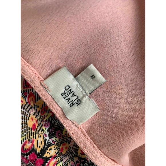 River Island Light Pink Blouse High Neck Size 8  Bell Sleeves - Picture 6 of 7